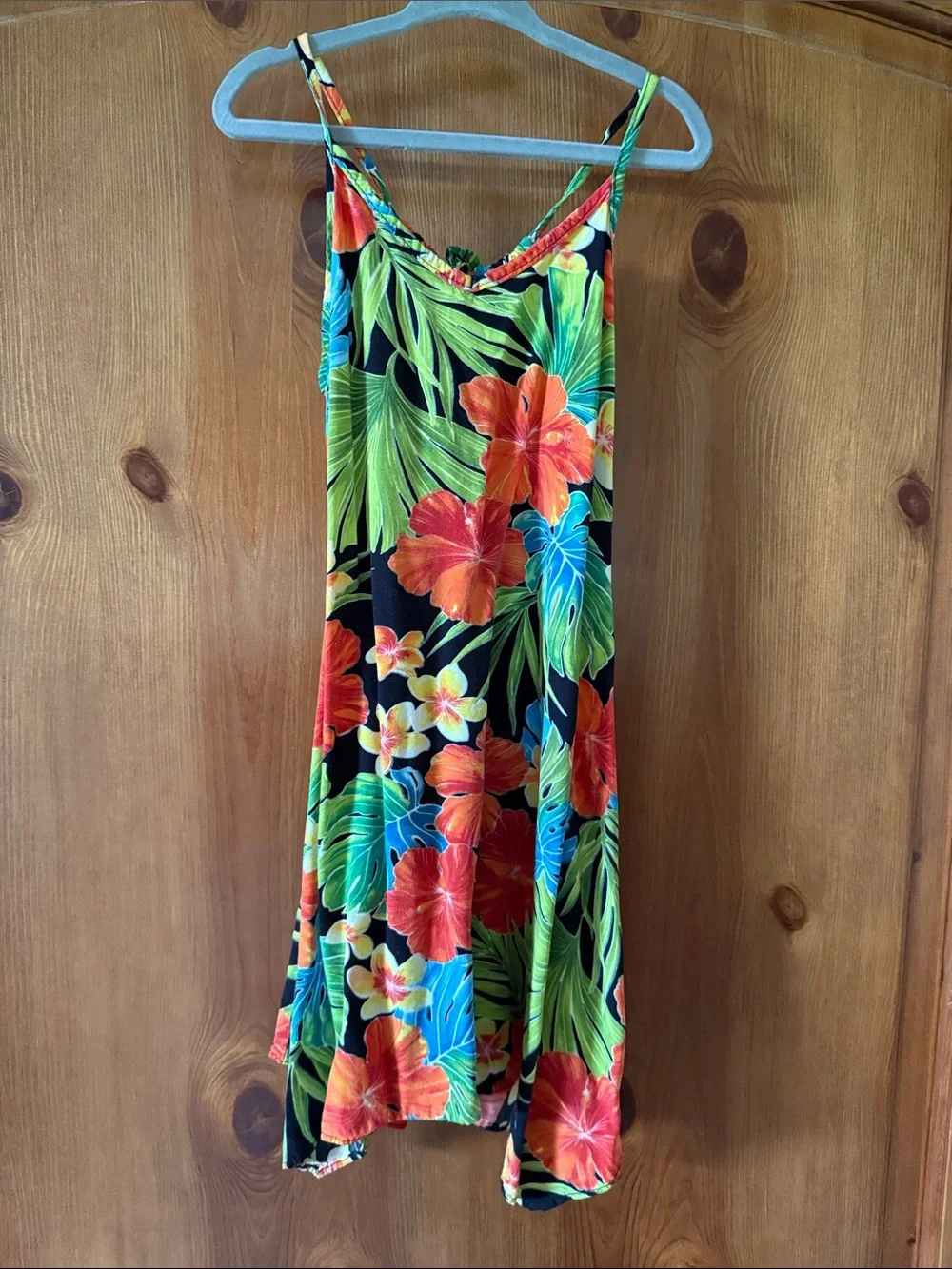 Girls Black Tropical Floral One-Piece Dress with Bright Hibiscus Print
